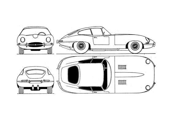 Jaguar E-type設計図カレンダーボード Download drawing Jaguar E-Type Coupe 1961 in ai pdf png svg